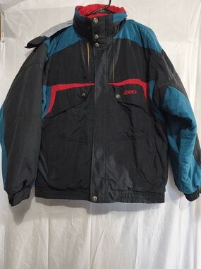 Vintage Nordica Men’s Black & Teal Ski Jacket with Red Accents